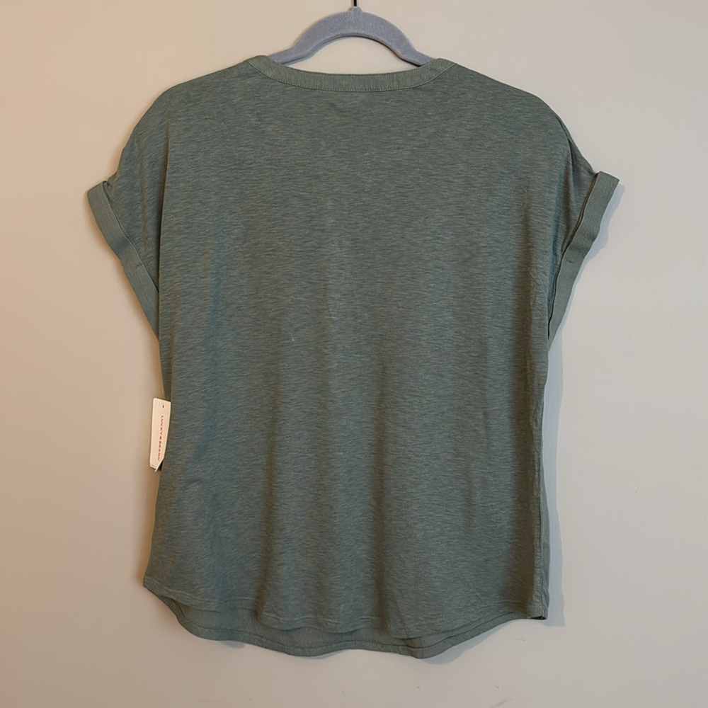 NWT Lucky Brand Mixed Media Short Sleeve Cotton Henley Top, Green, size Medium - Picture 8 of 10
